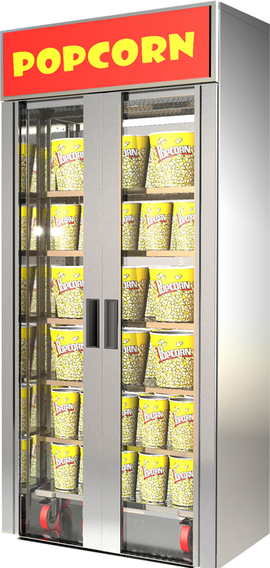 Self-Service Popcorn and Nacho Display Warmer with cart, 6 shelves, L 0,9m
